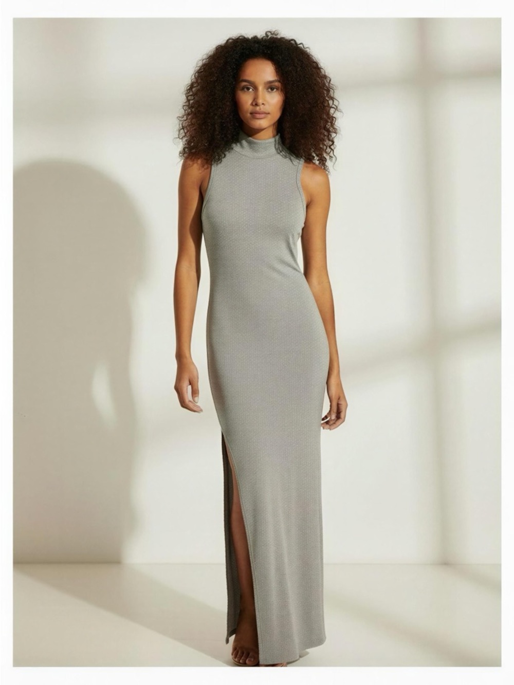 Fore Elegant Sleeveless Gray Ribbed Maxi Dress Size S